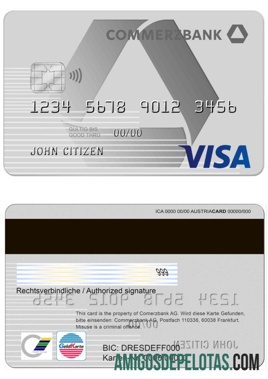 Cartão Visa Commerzbank da Alemanha exemplo real